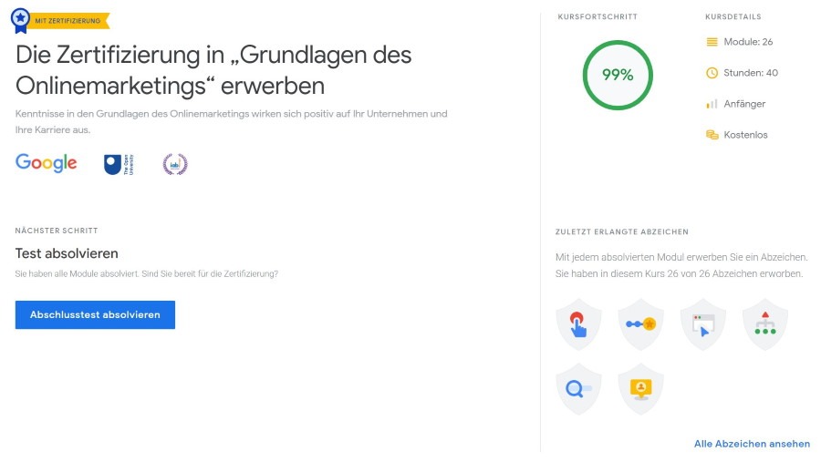 google zukunftswerkstatt grundlagen onlinemarketing lektionen Lösung: Grundlagen des Onlinemarketings Lektionen